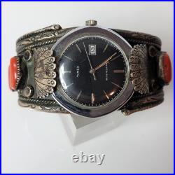 Vintage Watch Bracelet Sz 7 Native American. 925 Coral Navajo 125gm A. Begay