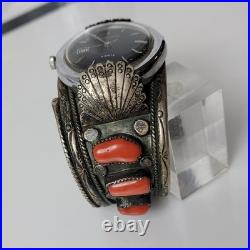 Vintage Watch Bracelet Sz 7 Native American. 925 Coral Navajo 125gm A. Begay