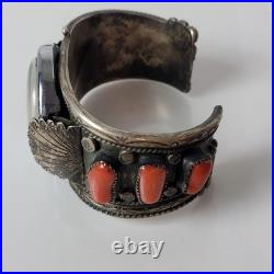 Vintage Watch Bracelet Sz 7 Native American. 925 Coral Navajo 125gm A. Begay