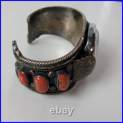 Vintage Watch Bracelet Sz 7 Native American. 925 Coral Navajo 125gm A. Begay