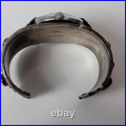 Vintage Watch Bracelet Sz 7 Native American. 925 Coral Navajo 125gm A. Begay