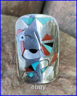 Vintage Whimsical Multi-Stone Inlay & Silver Ring by Zuni Artist Nancy Haloo