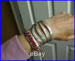 Vintage Wide Heavy Native American Navajo Stamped Sterling Cuff Bracelet