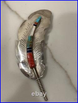 Vintage ZUNI Hair Clip Southwestern Inlaid Gemstone Feather Native American