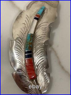 Vintage ZUNI Hair Clip Southwestern Inlaid Gemstone Feather Native American