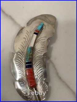Vintage ZUNI Hair Clip Southwestern Inlaid Gemstone Feather Native American