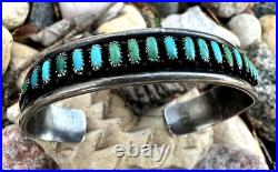 Vintage ZUNI NEEDLEPOINT TURQUOISE sterling silver cuff bracelet 6.25 signed