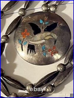Vintage ZUNI Native American G Montano Sterling Pendant Necklace