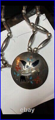 Vintage ZUNI Native American G Montano Sterling Pendant Necklace
