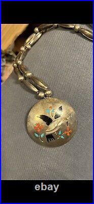 Vintage ZUNI Native American G Montano Sterling Pendant Necklace