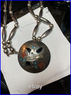 Vintage ZUNI Native American G Montano Sterling Pendant Necklace