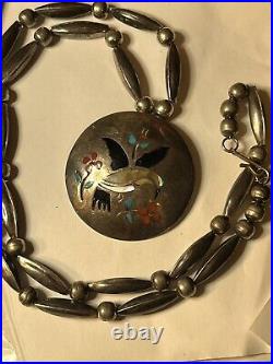 Vintage ZUNI Native American G Montano Sterling Pendant Necklace