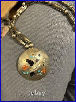 Vintage ZUNI Native American G Montano Sterling Pendant Necklace