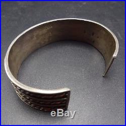 Vintage ZUNI Sterling Silver TURQUOISE Jet CORAL MOP Inlay Cuff BRACELET