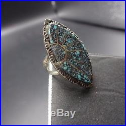Vintage ZUNI Sterling Silver & Tightly Webbed Matrix TURQUOISE Inlay RING sz 5.5