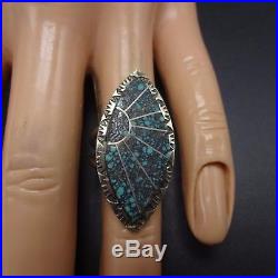 Vintage ZUNI Sterling Silver & Tightly Webbed Matrix TURQUOISE Inlay RING sz 5.5