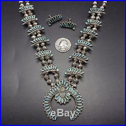Vintage ZUNI Sterling Silver & Turquoise SQUASH BLOSSOM Necklace & Earrings SET