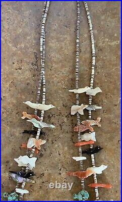 Vintage Zuni 26 Double Strand Fetish Necklace With Multi Stones Sterling Tips