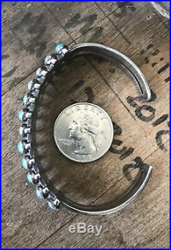 Vintage Zuni 2 ROW Sterling Silver Turquoise Petit Point Snake Eye Cuff Bracelet
