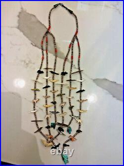 Vintage Zuni 3 Strand Fetish Necklace- Leki, Lavana, Tsikewa, Kushana