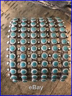Vintage Zuni 6 ROW Sterling Silver Turquoise Petit Point Snake Eye Cuff Bracelet