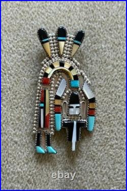 Vintage Zuni Belt Brooch Multi Stone Inlaid Native American Artist signed