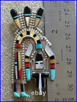 Vintage Zuni Belt Brooch Multi Stone Inlaid Native American Artist signed