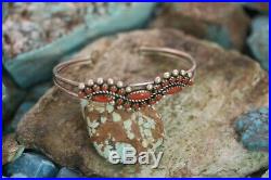 Vintage Zuni Cuff Bracelet, Red Coral, Sterling Signed