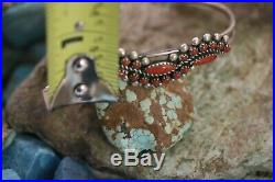Vintage Zuni Cuff Bracelet, Red Coral, Sterling Signed