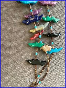 Vintage Zuni Fetish Heishi 3 Strand Birds Animal Detailed Necklace 58grams