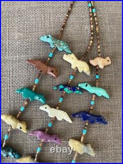 Vintage Zuni Fetish Heishi 3 Strand Birds Animal Detailed Necklace 58grams