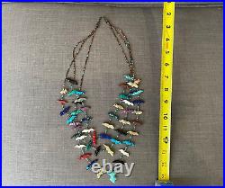 Vintage Zuni Fetish Heishi 3 Strand Birds Animal Detailed Necklace 58grams