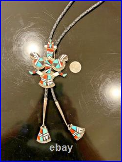 Vintage Zuni He Cellicion Inlay Katchina Dancer Bolo Tie