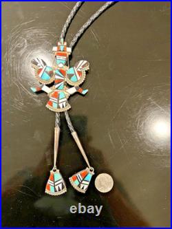 Vintage Zuni He Cellicion Inlay Katchina Dancer Bolo Tie