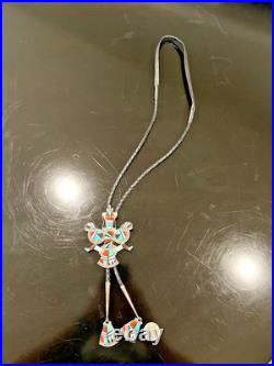 Vintage Zuni He Cellicion Inlay Katchina Dancer Bolo Tie