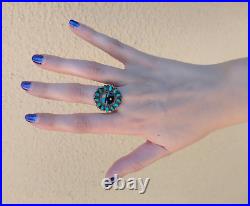 Vintage Zuni Indian Silver Turquoise Sun Face Ring Size 7