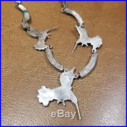 Vintage Zuni Inlay Hummingbird Necklace Sterling Silver Multi Stone
