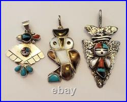 Vintage Zuni Inlay Pendant Lot Native American Sterling Silver