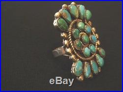 Vintage Zuni Large Cluster Ring Eighteen Turquoise Stones Sterling Sz 6.75