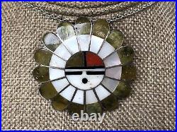 Vintage Zuni Native American Green Serpentine Sun Face Pin/Pendant