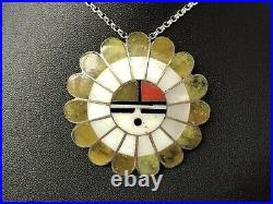 Vintage Zuni Native American Green Serpentine Sun Face Pin/Pendant