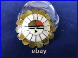 Vintage Zuni Native American Green Serpentine Sun Face Pin/Pendant