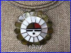 Vintage Zuni Native American Green Serpentine Sun Face Pin/Pendant