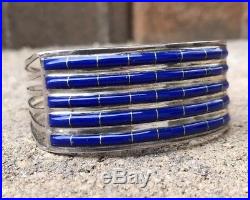 Vintage Zuni Native American Lapis Lazuli Inlay Sterling Silver Cuff Bracelet