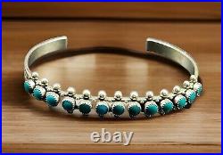 Vintage Zuni Native American Snake Eye Turquoise Sterling Silver Cuff Bracelet