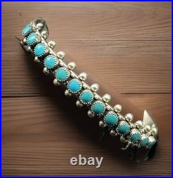 Vintage Zuni Native American Snake Eye Turquoise Sterling Silver Cuff Bracelet