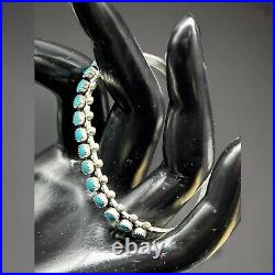 Vintage Zuni Native American Snake Eye Turquoise Sterling Silver Cuff Bracelet