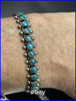 Vintage Zuni Native American Snake Eye Turquoise Sterling Silver Cuff Bracelet