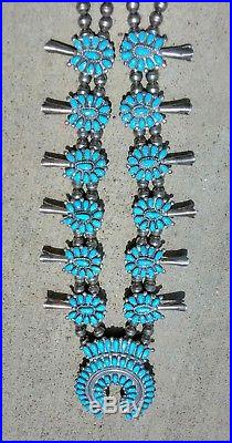 Vintage Zuni Native American Squash Blossom Sterling and Turquoise Necklace
