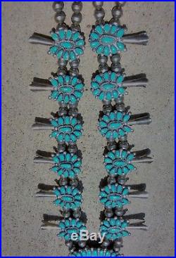 Vintage Zuni Native American Squash Blossom Sterling and Turquoise Necklace